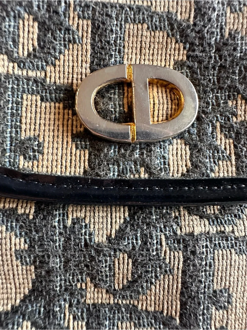 Dior Monogram Small Saddle Wallet in Beige and blue with Gold CD Clasp